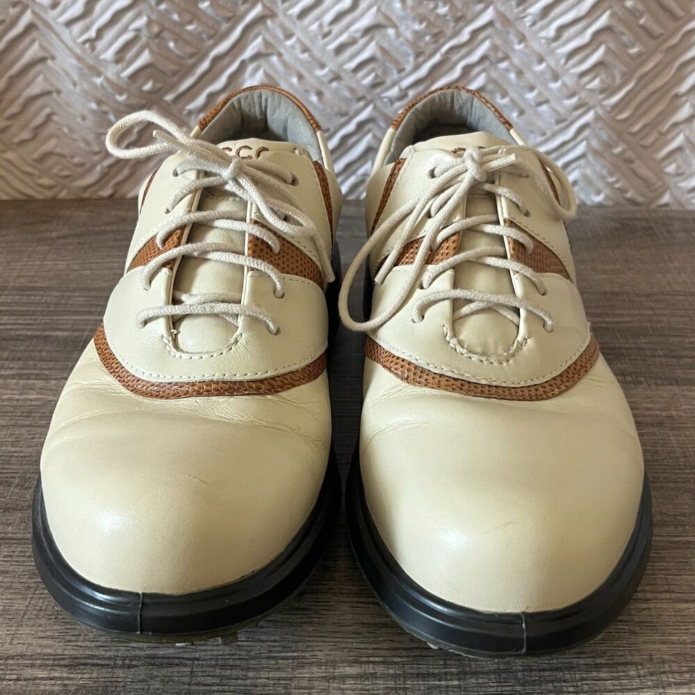 Ecco Gore-Tex Breathable Comfort Size 37 (6.5 US) Beige & Tan Golf Shoe w/Spikes - Picture 6 of 9